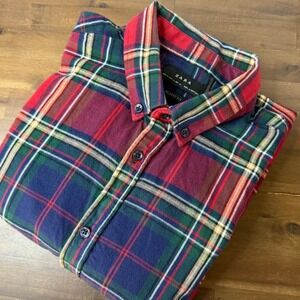 Zara Mens Relaxed Fit Flannel Shirt Button Up‎ Plaid Checkered Red Green Size M